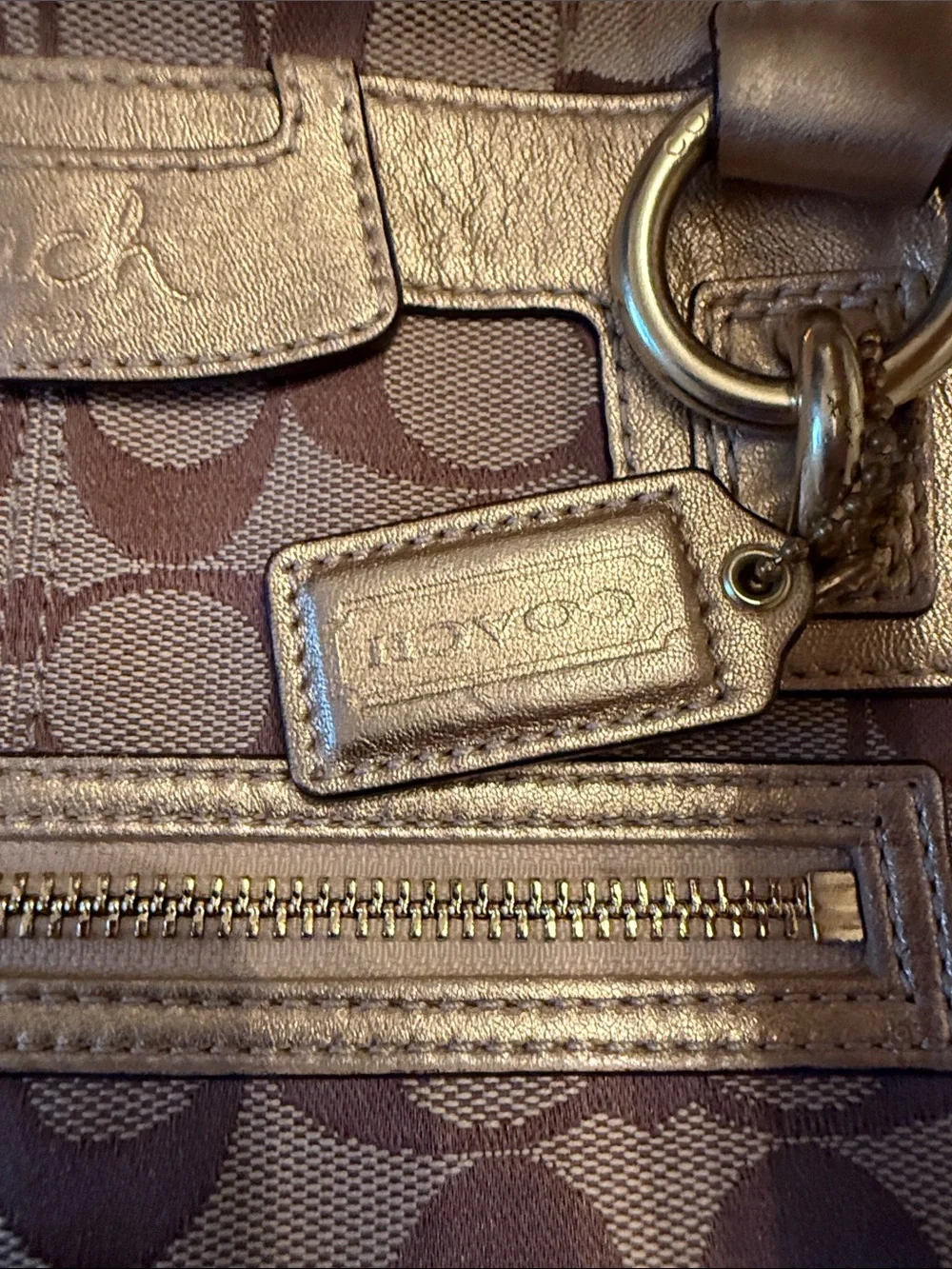 Coach bratz Y2K Tan Signature Jacquard Shoulder Bag with Gold Trim